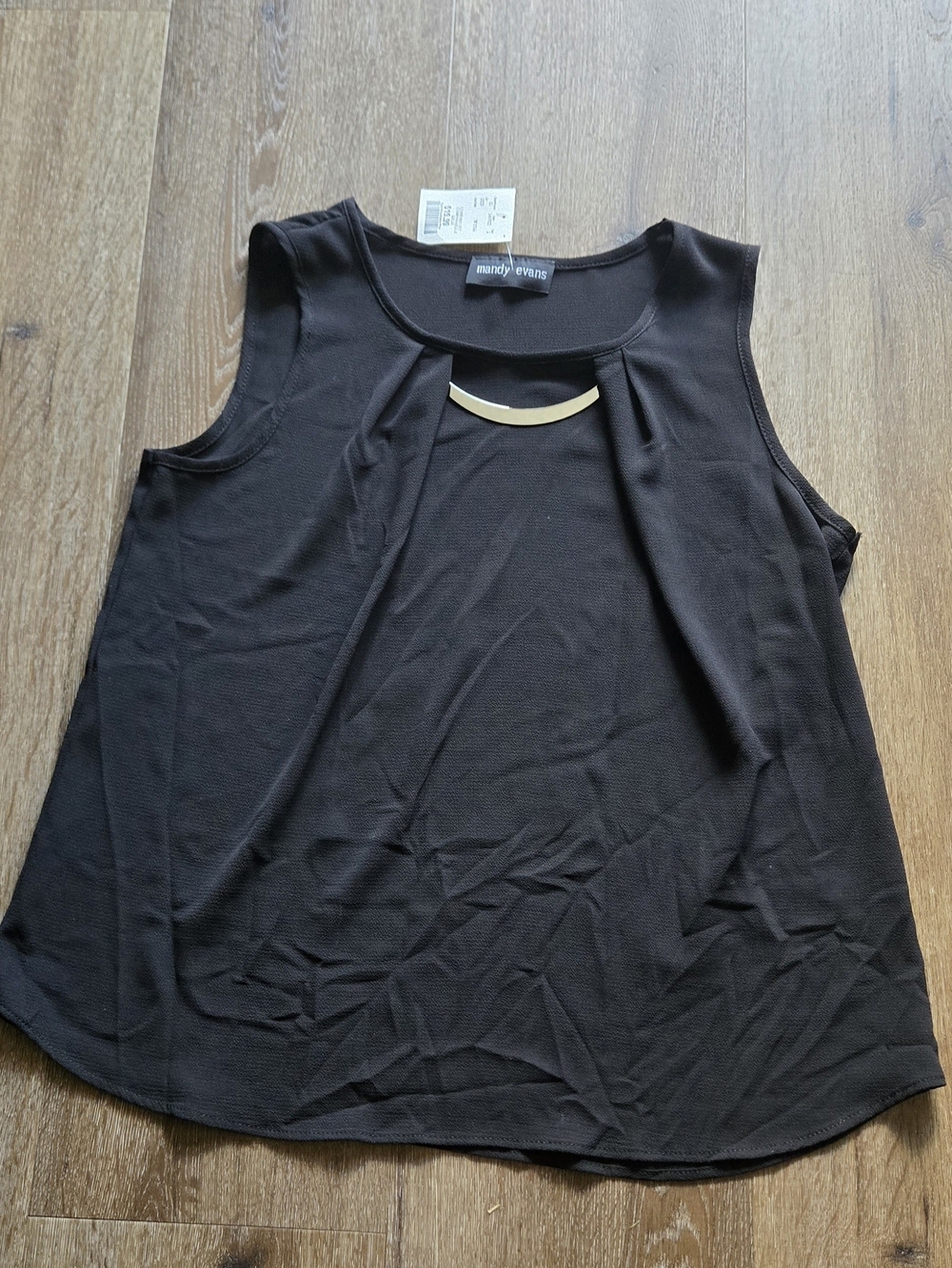 Mandy Evans Black Sleeveless Keyhole Blouse with Gold Hardware Accent Size LG - Picture 2 of 4
